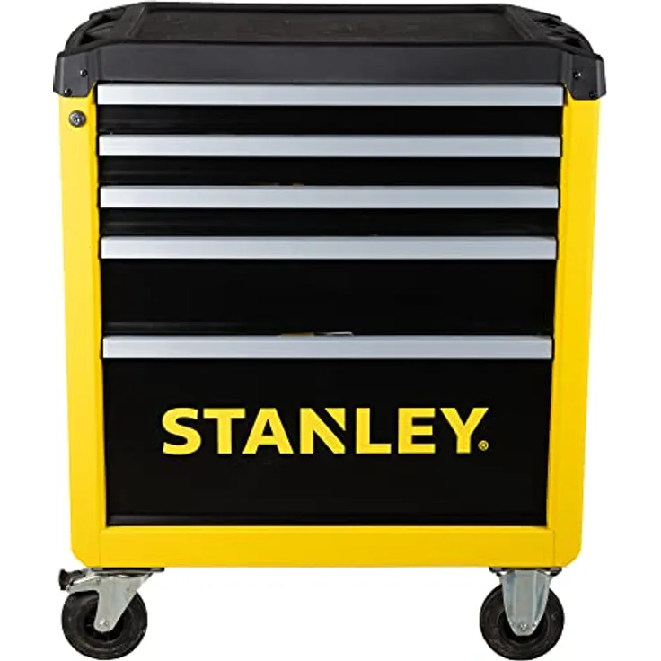 Stanley Werkstattwagen 5 Schubladen, unbestückt, strapazierfähige Arbeitsplatte, belastbar bis 300kg, mit Anti-Rutsch Einlagen und größeren Rollen