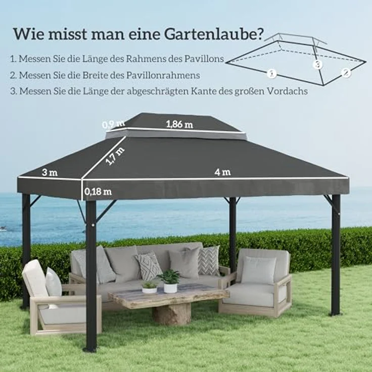 Outsunny Pavillon-Ersatzdach 3 x 4 m, wasserdichte 370g/, UPF30+, 400 x 300 cm, Dunkelgrau – Bild 5