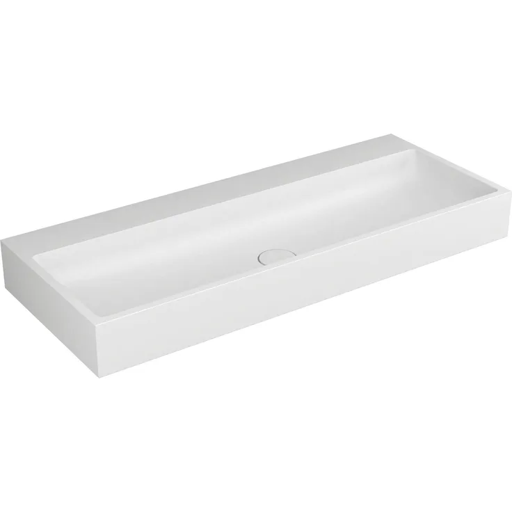 VIGOUR White Doppel-Aufsatzwaschtisch 120 cm x 48 cm, Mineralwerkstoff ohne Hahnloch mit Permanentablaufventil, weiß