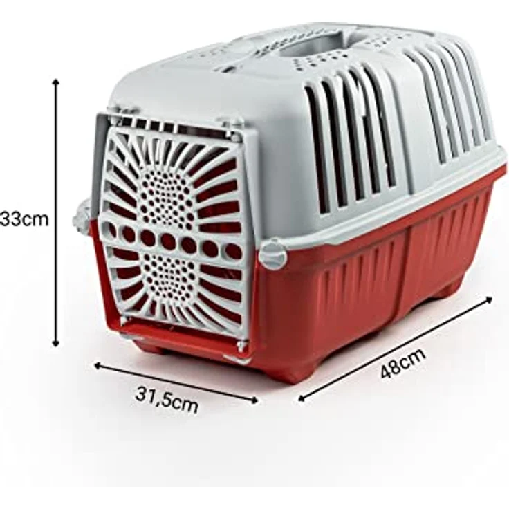 lionto Transportbox für Hunde & Katzen aus Kunststoff Tiertransportbox Kleintierbox, 48x31,5x33 cm rot – Bild 5