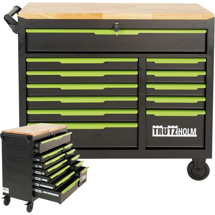 TRUTZHOLM Werkstattwagen Star XL 12 Schubladen Stahl schwarz/grün 103 x 112 cm max. Traglast: 750 kg, verschließbare Schubladen, robustes Design