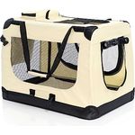 Fudajo Faltbare Transportbox für Hunde, Katzen XL (80x58x56cm), robust, leicht, sicher, mit Tragegriff und Decke, Beige