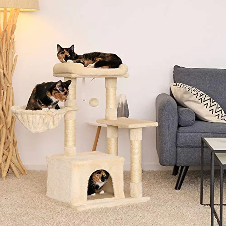 lionto Kratzbaum Kletterbaum Katzenkratzbaum Katzenbaum Höhe 85 cm, beige – Bild 2