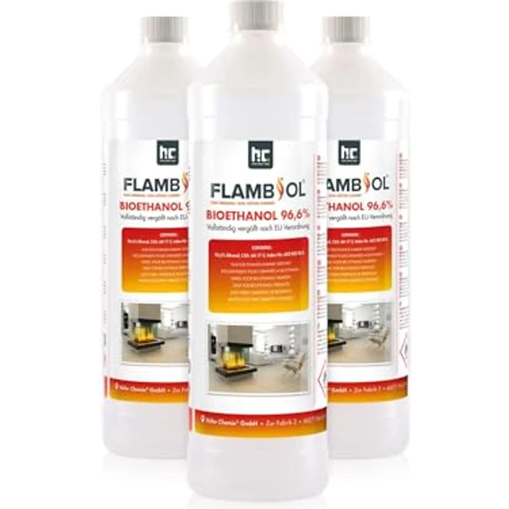 3 x 1 L FLAMBIOL® Bioethanol 96,6% Premium für Ethanol Kamin, Ethanol Feuerstelle, Ethanol Tischfeuer und Bioethanol Kamin (3 x 1 L) - Preisvergleich – Bild 2