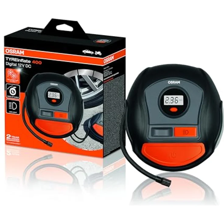 Osram OTI400, Digitaler Reifenfüller mit Hintergrundbeleuchtung und 5.5 bar Druck, inkl. Adapterkit – Bild 1
