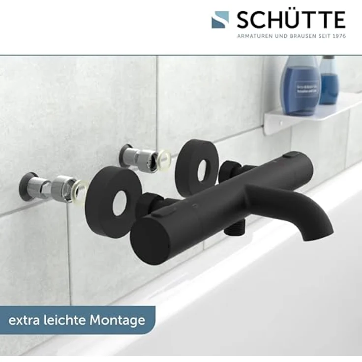 Schütte Thermostat Wannenfüllarmatur Los Angeles, Schwarz Matt, mit Eco-Stopp-Funktion und Sicherheitssperre bei 38°C – Bild 3
