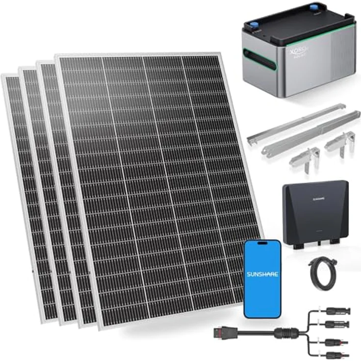 SUNSHARE SUNSHARE 800W Ray Lite Balkonkraftwerk Set, 1 kWh Solarstromspeicher, integrierte Halterung für Balkongeländer, silber – Bild 2