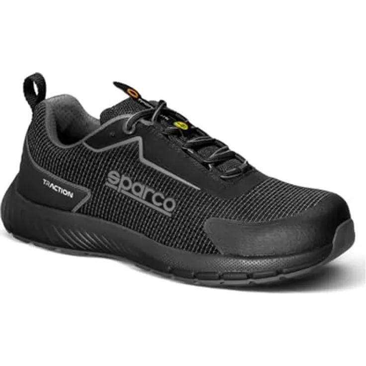 Sparco Traction Fuji S1PS Sicherheitsschuhe, Unisex Feuerwehr- und Sicherheitsschuhe, Schwarz, Größe 46 EU, rutschhemmende Gummisohle, atmungsaktives Gewebe, ultraleichte Durchtritthemmung