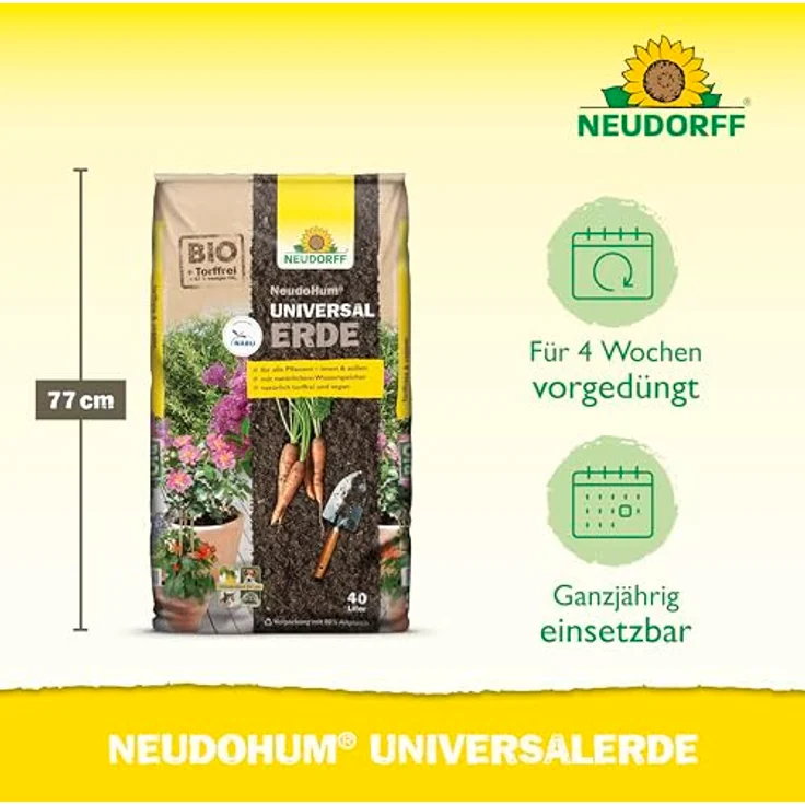 Neudorff NeudoHum Universalerde, torffreie Pflanzenerde mit organischem Dünger, 40 l, umweltfreundlich – Bild 3