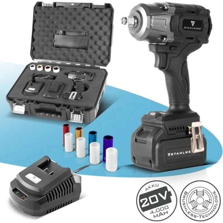 STAHLWERK Akku-Drehschlagschrauber ADS-880 ST, 20 Volt-System mit 880 Nm, Brushless-Technologie, inkl. 4 Schonnüsse 17-22 mm, Akku und Ladegerät – Bild 2