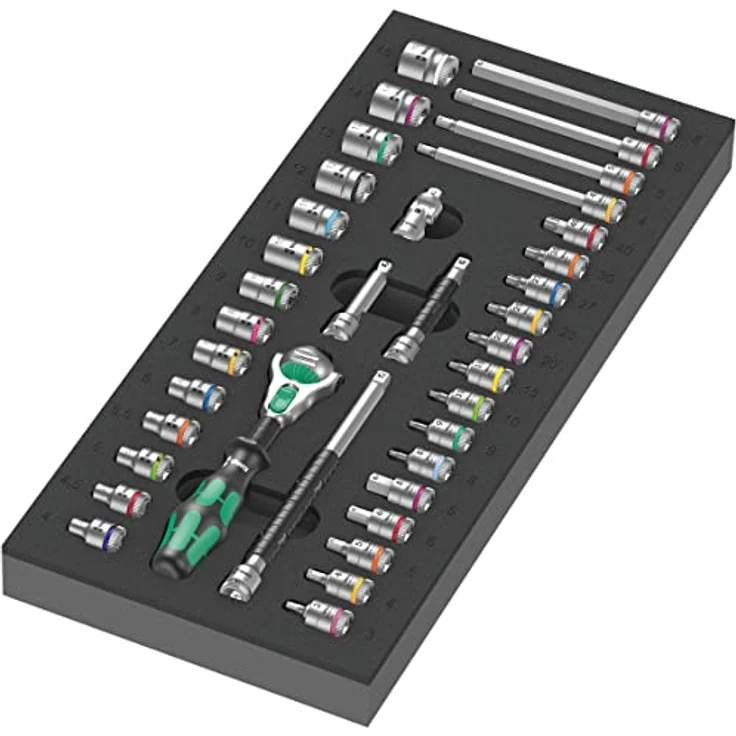 Wera Werkzeugbox 9720, 37-teiliges 8000 A Zyklop Set mit Speed-Knarre, Schaumstoffeinlage und Wobble-Verlängerung – Bild 1