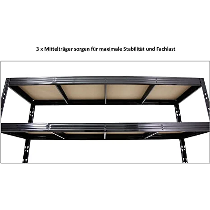 Proregal Schwerlastregal Mega Deal Profi RHINO, Traglast 500 kg pro Boden, 4 höhenverstellbare Böden, Schwarz, H180 x B200 x T60 cm – Bild 5