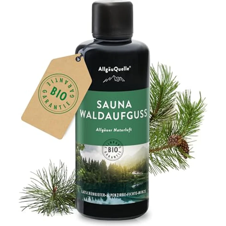 AllgäuQuelle Saunaaufguss, 100% reine Bio Öle mit Alpenzirbe, Fichte, Latschenkiefer und Minze, 100ml – Bild 1