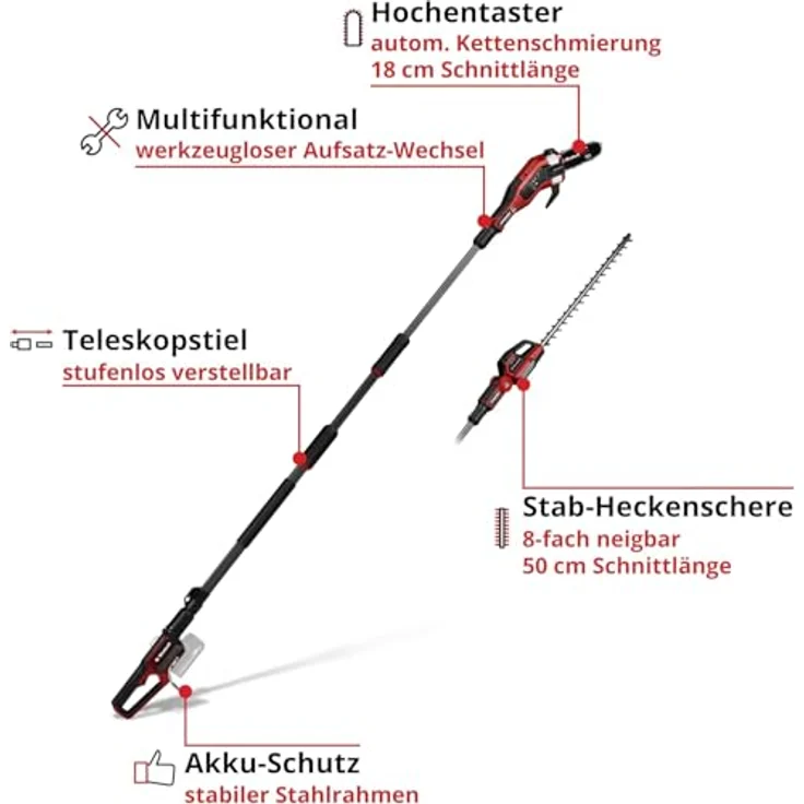 Einhell Akku-Multifunktionswerkzeug GP-HC 18/5020 Li T BL-Solo, 2-in-1 mit Heckenschneider und Hochentaster, bürstenloser Motor, teleskopierbar, ohne Akku und Ladegerät – Bild 3