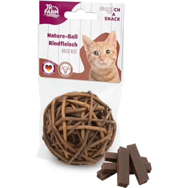 JR FARM Cat Nature-Ball Rindfleisch, Tierspielzeug mit getrocknetem Rindfleischfüllung, 15 g, natürlich und gentechnikfrei