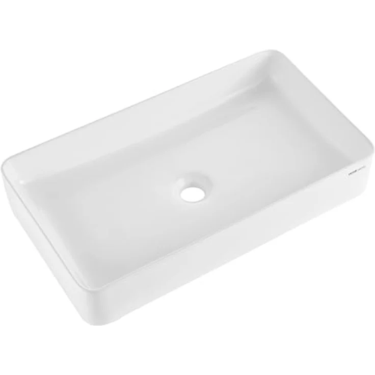 VEVOR Rechteckiges Aufsatzwaschbecken 61 x 35 cm, weißes Keramik-Waschbecken mit tiefem Spritzschutz und modernem Design für Badezimmer, Hotel – Bild 1