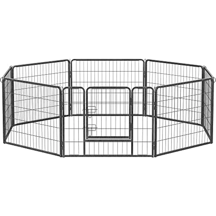 FEANDREA Hundezaun, 8 Platten DIY Hundepark, Doppel-L-Schloss, transportabel, 77 x 60 cm, für Innen, Außen, Terrasse, Hunde, Kaninchen, Hühner, grau – Bild 1