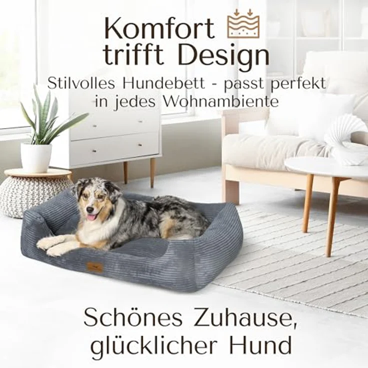 FREUDENTIER Orthopädisches Hundebett aus Cord - Waschbar - Herausnehmbares Liegekissen - Oeko® TEX Zertifiziert - Handmade in Europe - Dunkelgrau, M – Bild 3