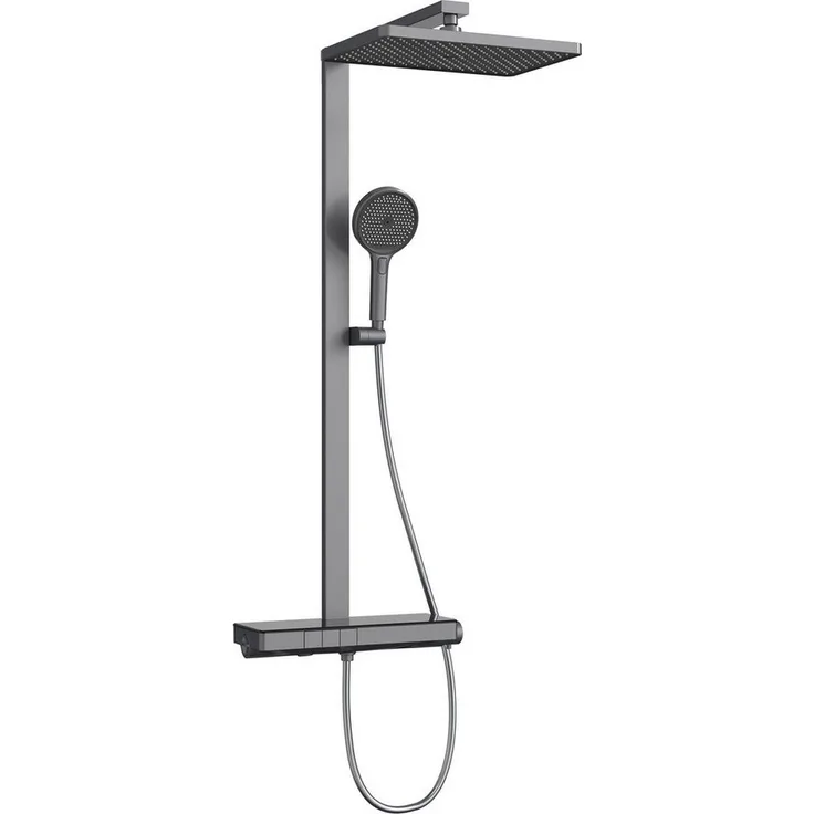 EMKE Duschsystem Duschset Regendusche mit Thermostat, Überkopfbrauseset Duschsäule, 4 Strahlarten, 36cm Kopfbrause, Handbrause Höhenverstellbar 105cm, Aluminiumlegierung, Silikondüse, 4 Wasserauslassmodi, versteckter Wasserablauf - Weiß - Preisvergleich