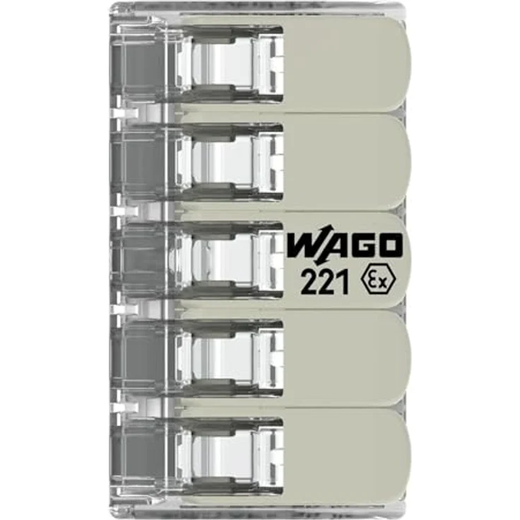 WAGO 221-485 Verbindungsklemme, flexible Hebel-Klemme für 5 Leiter, 0,20-4mm², transparent, weiß – Bild 2
