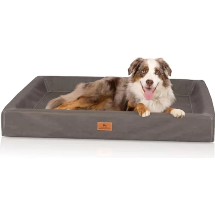 Knuffelwuff orthopädisches Hundebett Austin aus Kunstleder XXXL 155 x 125cm Braungrau, formstabil und gelenkschonend – Bild 1