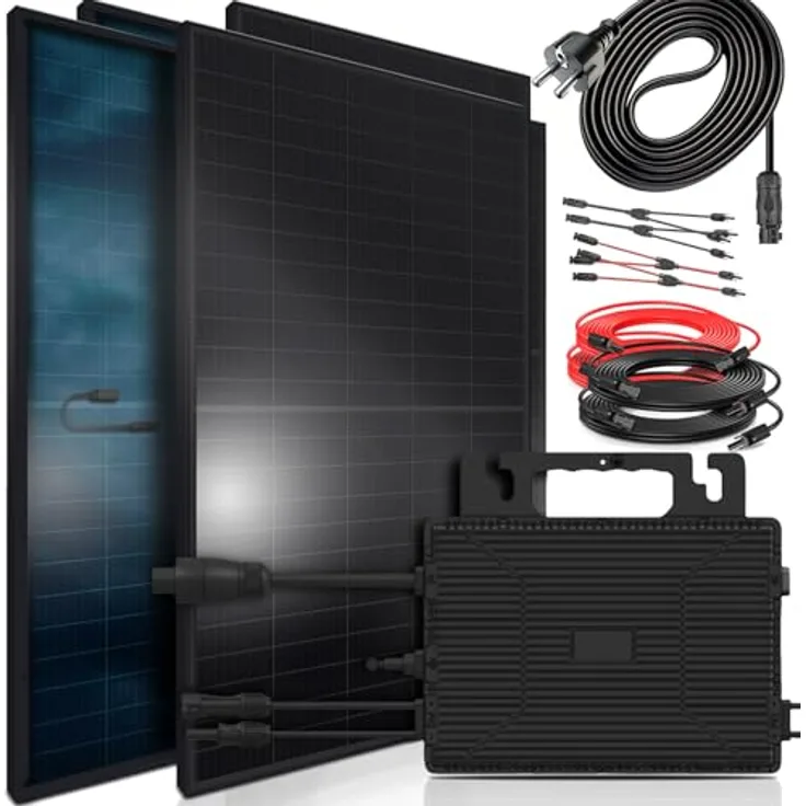 VENDOMNIA SUNNIVA® 2600W Balkonkraftwerk, 800W Plug & Play, 4x 500W Bifazial Glas-Glas, schwarz, inkl. Astro E Wechselrichter und 5m Kabel
