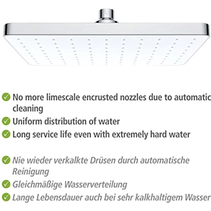 WENKO Duschkopf, Nie wieder Kalk, Automatic Cleaning, Duschbrause, Antikalk mit automatischer Reinigungsfunktion, Regendusche, Eckig, Chrom, (B x L): 25 x 17 cm – Bild 5