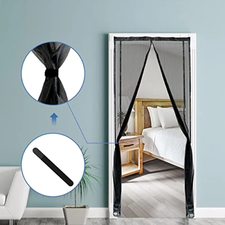 Sekey Magnet Fliegengitter Balkontür ohne Bohren Zuschneidbar, Türvorhang Fliegenschutz, Insektenschutz Tür Vorhang mit Verbreitertem Klebeband 90x210cm, Schwarz – Bild 3