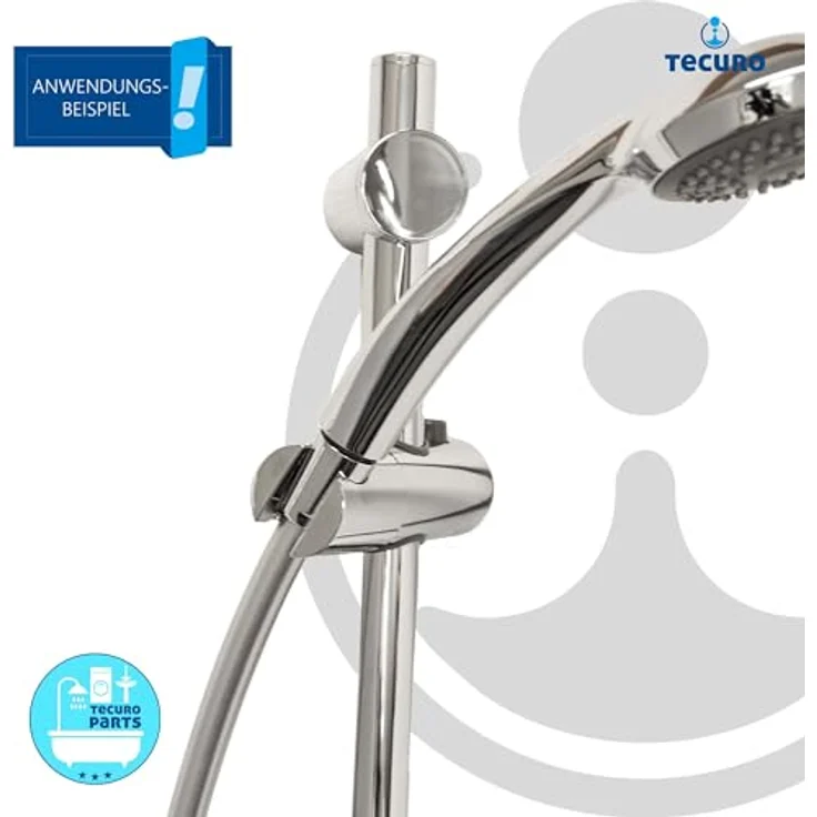 tecuro Duschstange Brausestange SUN, hochglanzverchromt, 115 cm mit variablen Wandbefestigungen und verstellbarem Brausegleiter – Bild 6