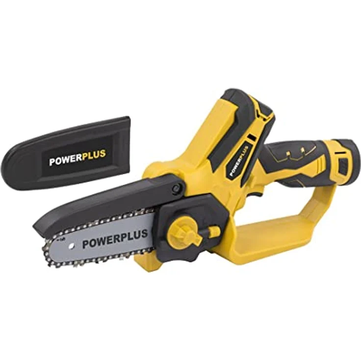 Powerplus Akku Kettensäge POWXG1045-12V Säge, inkl. 12V Akku und Ladegerät, kleine elektrische Säge mit 100 mm Schwert für Einhand Bedienung, Gartengeräte für einfache Gartenarbeit – Bild 1