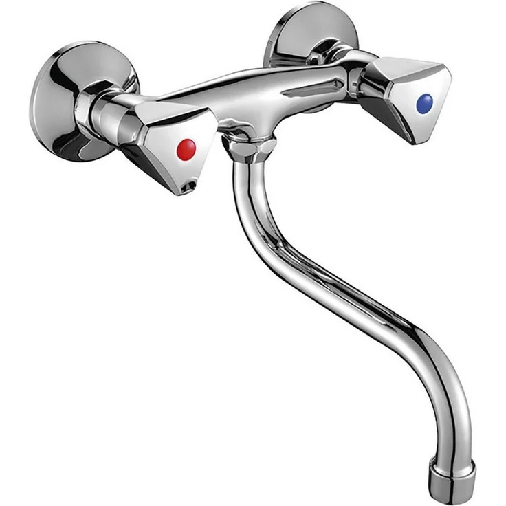 KOLMAN NORM Küchenarmatur Wandmontage, Wasserhahn in Chrom mit Luftsprudler und Keramikkopf