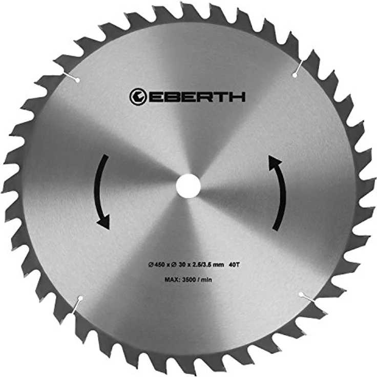 EBERTH Kreissägeblatt Sägeblatt aus Stahl mit Hartmetall-Zähnen für Holz-Schnitte (450mm, 40 Zähne, RPM Max. 3500)