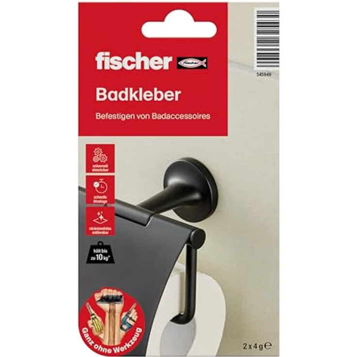 fischer Badkleber 6 g, wasserbeständiger Kleber für Badeaccessoires, transparent, ohne Werkzeug befestigen – Bild 1