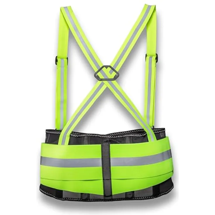 Kneetek Rückenstützgurt Hivis XL | Reflektierender Stützgurt für hohe Sichtbarkeit | Rückenstütze zur Erleichterung der Arbeiten, Neon Gelb