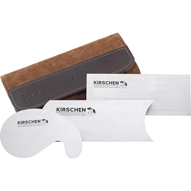KIRSCHEN Ziehklingen Set 3-tlg., braun, mit Ledertasche, Rechteckige/Konkave/Schwanenhals Ziehklinge, ergonomisches Holzwerkzeug für präzise Holzarbeiten