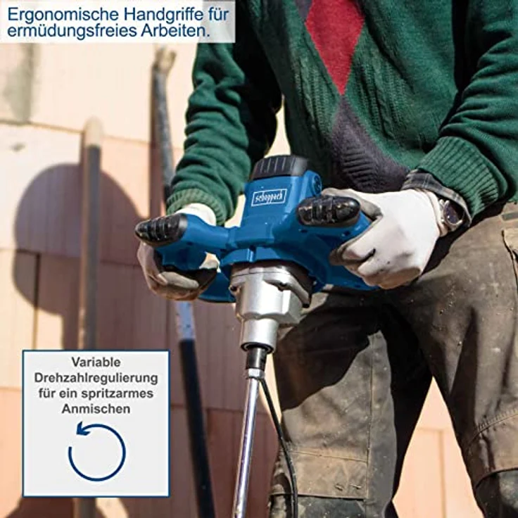 Scheppach PM1400 Rührwerk Handrührwerk | 1400W Leistung | M14 Gewinde | bis 700 min-1 2-Gang-Getriebe | inkl. Mörtel- u. Farbquirl – Bild 2