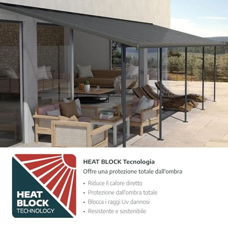 Palram Canopia Feria Terrassenüberdachung 3x10.35 m, Aluminium mit Polycarbonat Hohlkammerplatten, grau, UV-geschützt, montagefertig – Bild 3