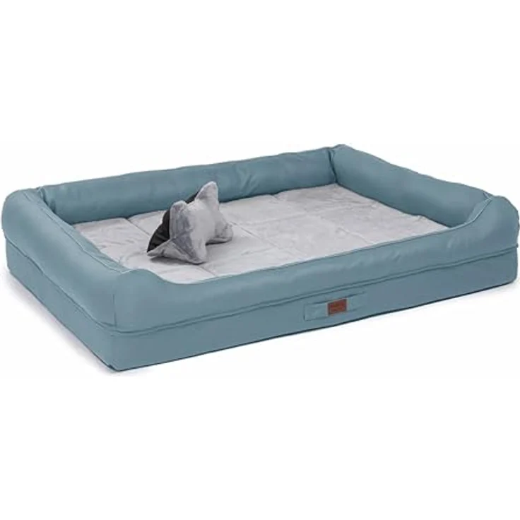RAIKOU Hundebett mit abnehmbarem Kissen, gepolstert und waschbar – Hochwertiges Tierbett für Ihren treuen Begleiter (Blau, 100 * 80 * 9cm) – Bild 1