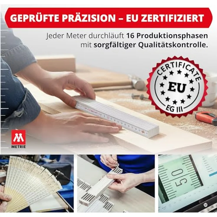 M METRIE Metrie™ Zollstöcke Perfekt 10, Gliedermaßstab 2m aus lackiertem Naturholz mit robusten Stahlgelenken, Duplex Teilung, Hergestellt in der EU, 10 Stück – Bild 5