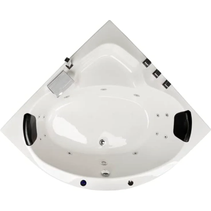 Basera® Whirlpool-Badewanne BASIC Indoor Eck-Whirlpool Badewanne Maui 130 x 130 cm, mit 13 Massagedüsen, Wasserfall, LED - Hochglanz Weiß – Bild 2