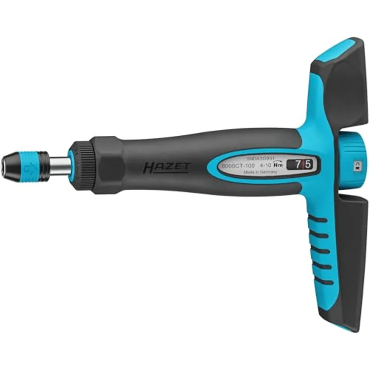 Hazet Drehmomentschraubendreher 6005CT-100, 1/4" mit Quergriff, 4-10 Nm, 6% Genauigkeit, 198 mm Länge, umschaltbar rechts/links, Freilaufmechanismus, ergonomisch