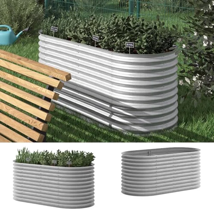 ok-Living Hochbeet Kräuterbeet oval 200x100x80cm, Silber, pflegeleichter Pflanzkasten für Gemüse und Kräuter – Bild 3