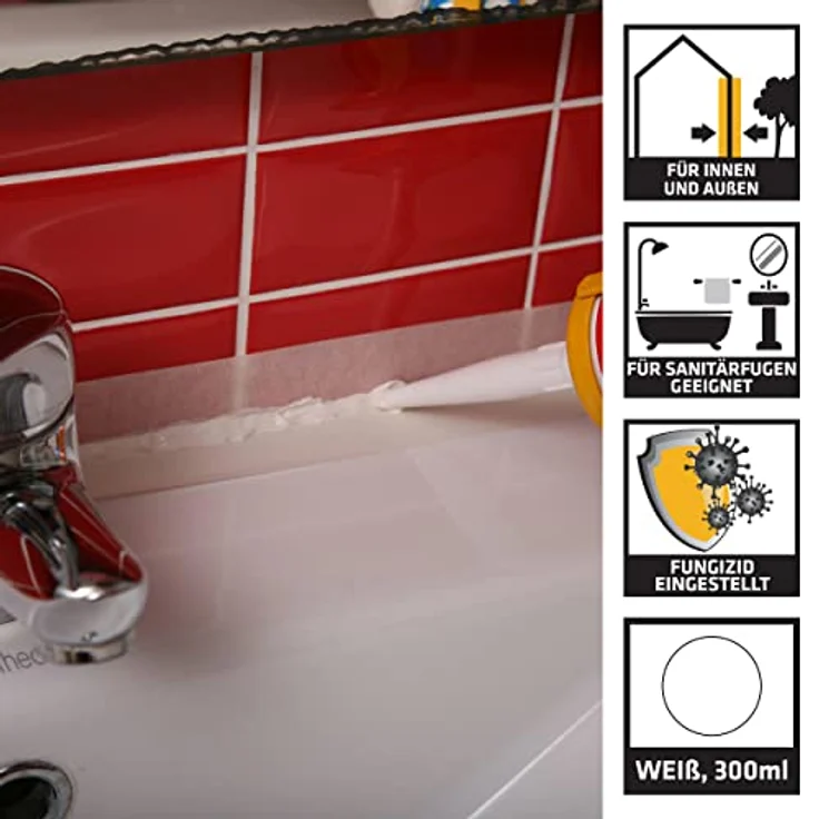 Sika Sikasil C, Neutralvernetzender Silicondichtstoff für Sanitär- und Baufugen, 300ml, Weiß – Bild 2