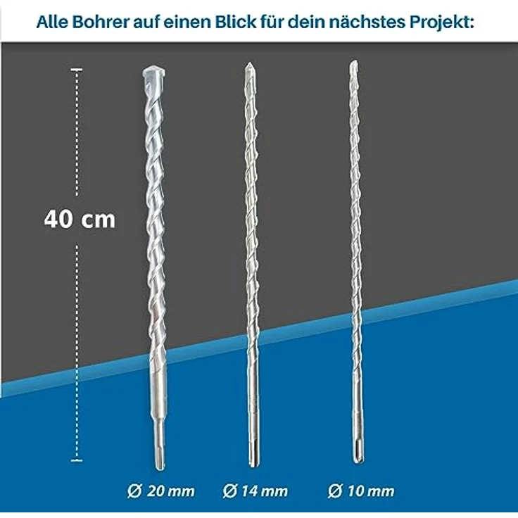Jb - Perfect Steinbohrer Set Ø 10-14-20mm x 40cm, 3-teiliges SDS Plus Betonbohrer Set für Mauerwerk, Stein und Beton – Bild 2