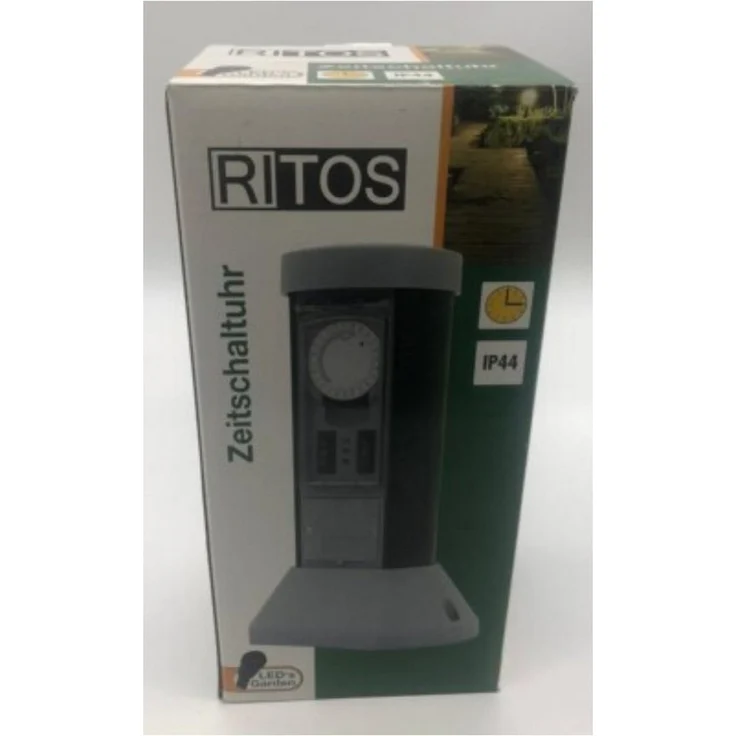 REV Ritos LED's Garden Zeitschaltuhr 24h IP44, digitale Zeitschaltuhr für Steckdosen, grau-grün, max. 3500W, Tagesprogramm, 2 Befestigungsoptionen