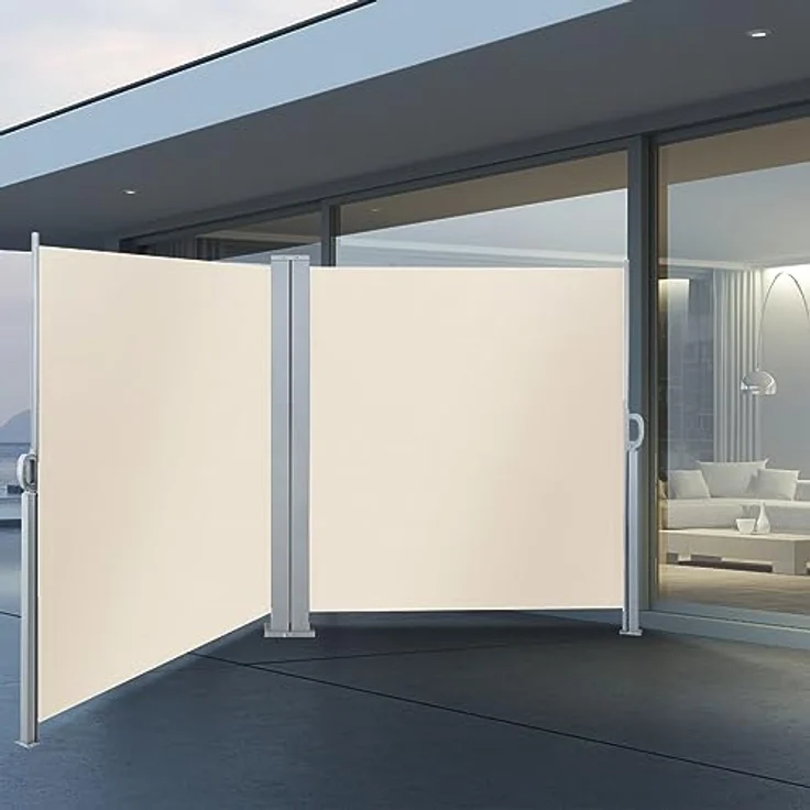 SVITA Doppelseitenmarkise ausziehbar freistehend Sichtschutz 600x200 cm Beige - Hochwertiger UV-Schutz, wasserabweisend, freistehend und blickdicht – Bild 2