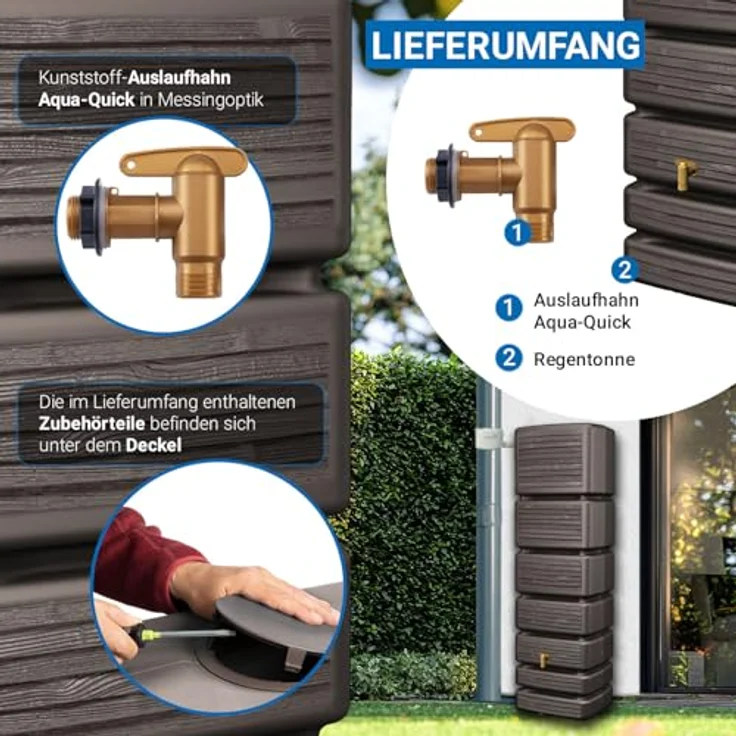 4rain Regentonne Slim Wandtank sandbeige, 350 Liter, Holzoptik, UV-stabil, Made in Germany – Bild 5