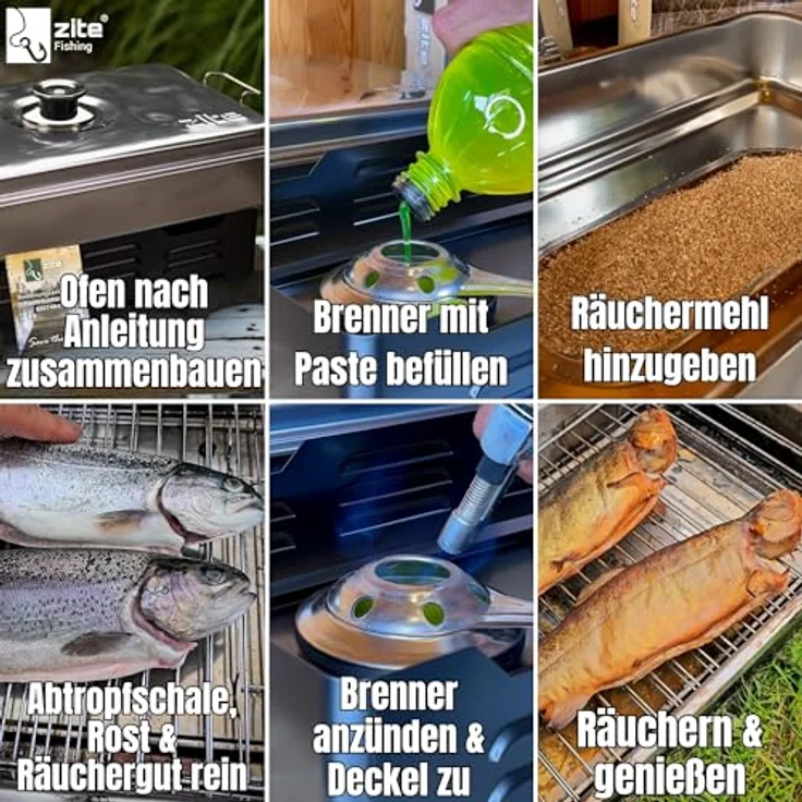 Zite Räucherofen Edelstahl XXL Set, Tischräucherofen mit Thermometer, Brennpaste und Zubehör, für Fisch und Fleisch, tragbar und sofort einsatzbereit – Bild 4