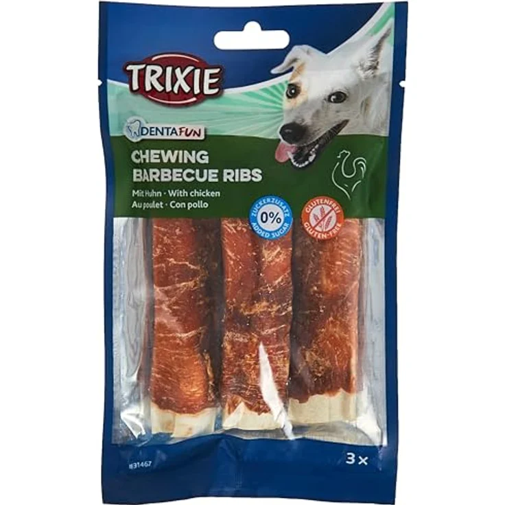Trixie DentaFun BBQ Rippen mit Huhn, 12 cm, 3 Stück/90 g – Bild 1