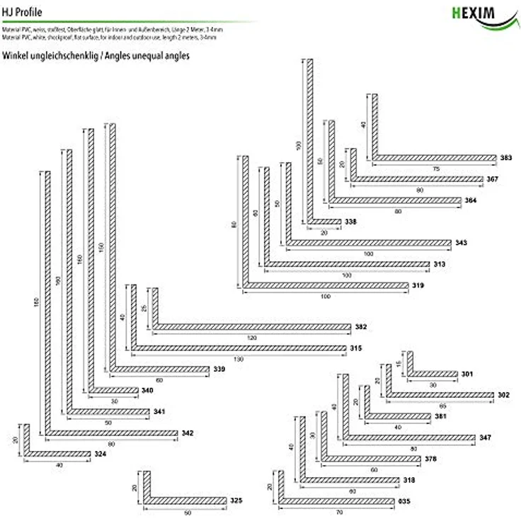 HEXIM Winkelprofile ungleichschenklig weiß - PVC Kunststoffwinkel, Auswahl Maße & Stärke - (HJ 343, 100x50 mm) Kantenschutzprofil Abdeckprofil – Bild 3